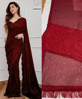 Maroon georgette embroidered saree 2