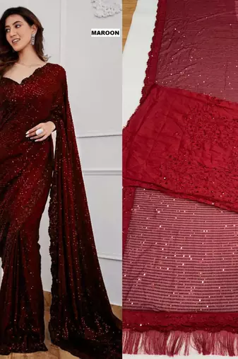 Maroon georgette embroidered saree