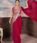Pink georgette embroidered saree