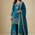 Blue designer chinon sequins embroidered work readymade suit