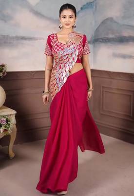 Pink georgette embroidered saree 3