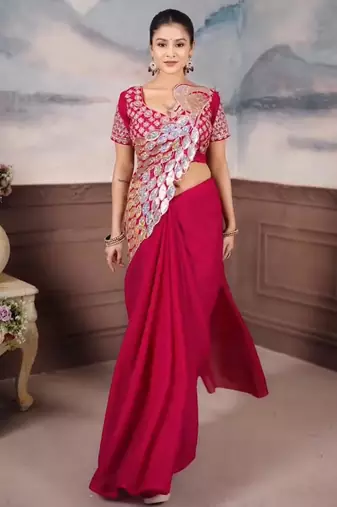 Pink georgette embroidered saree
