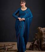 Blue satin embroidered saree