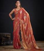 Orange silk blend embroidered saree