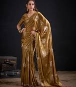 Golden silk blend embroidered saree