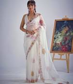 White organza printed saree