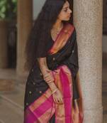 Black silk blend printed saree