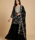 Black designer fox georgette embroidered work readymade suit