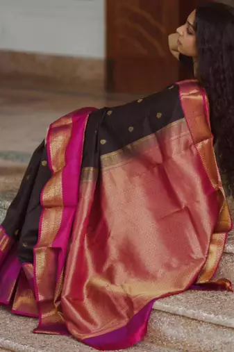 Black silk blend printed saree
