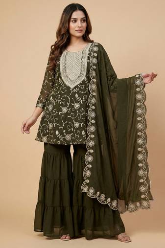Mehendi green designer fox georgette embroidered work readymade suit