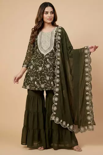 Mehendi green designer fox georgette embroidered work readymade suit