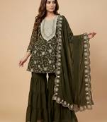 Mehendi green designer fox georgette embroidered work readymade suit