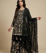 Black designer fox georgette sequins embroidered work readymade suit