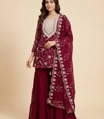 Pink designer fox georgette embroidered work readymade suit