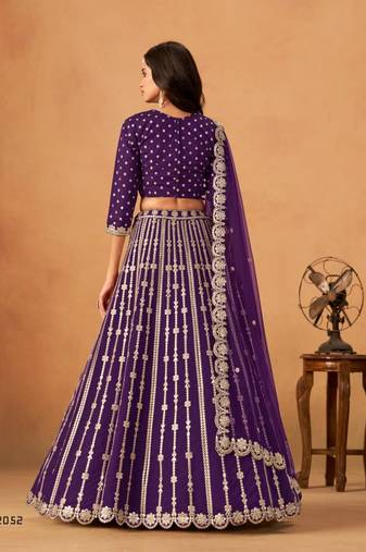 royal purple silk blend embroidered wedding lehenga set