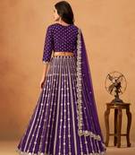 purple silk blend embroidered lehenga set