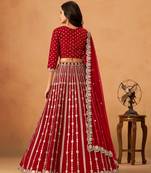 red silk blend embroidered lehenga set