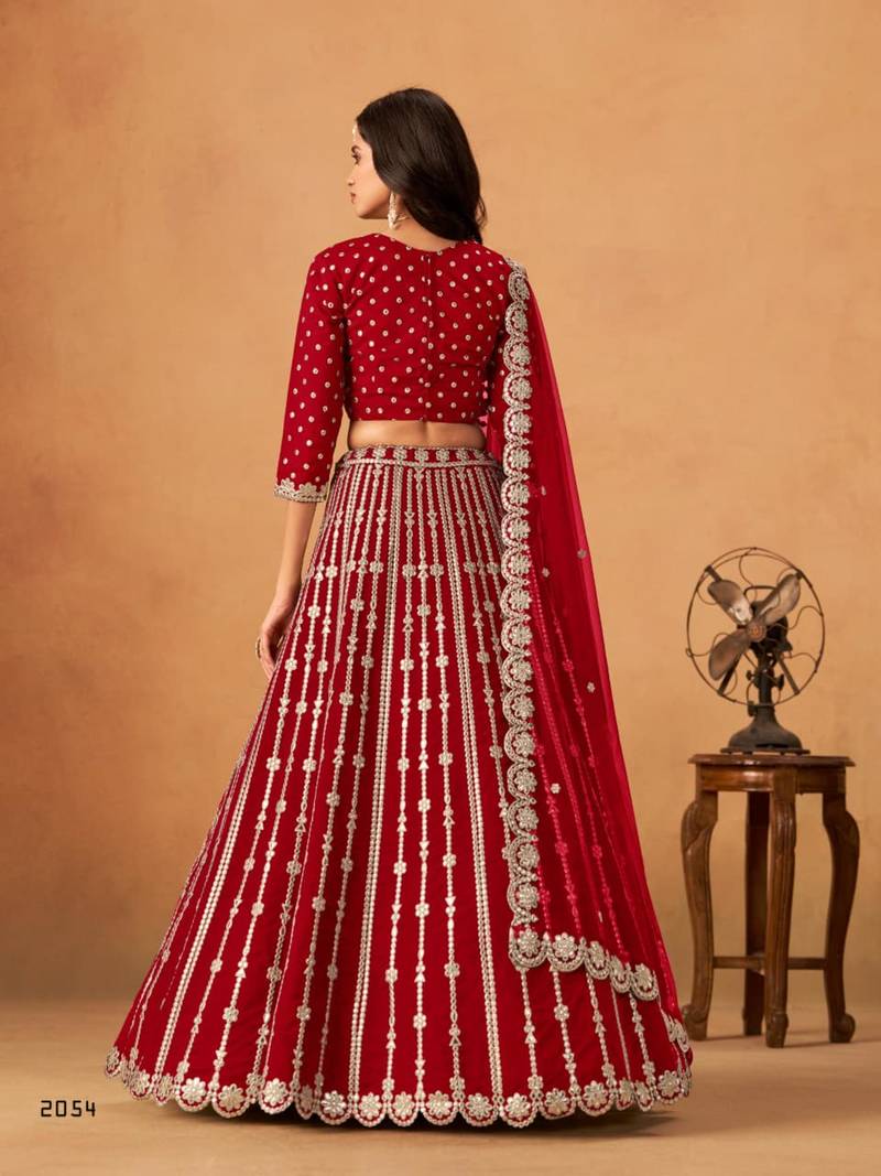 red silk blend embroidered lehenga set