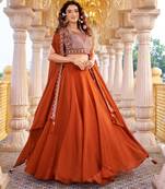 orange silk blend embroidered lehenga set