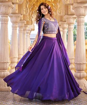 purple silk blend embroidered lehenga set with free size upto 44 1