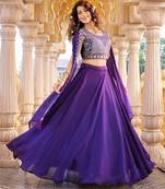 purple silk blend embroidered lehenga set