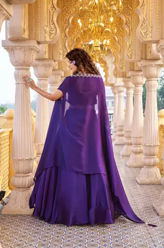 purple silk blend embroidered lehenga set