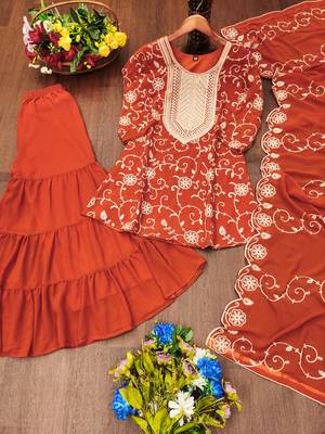 Orange designer fox georgette embroidered work readymade suit 3