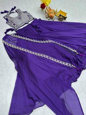 purple silk blend embroidered lehenga set with free size upto 44 3