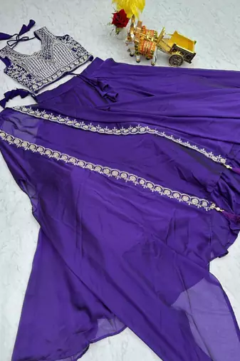 purple silk blend embroidered lehenga set