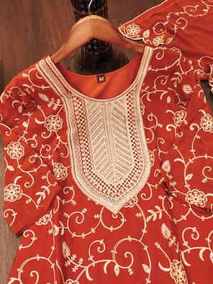 Orange designer fox georgette embroidered work readymade suit 4