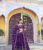 purple georgette embroidered lehenga set