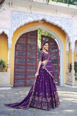 purple georgette embroidered lehenga set 2