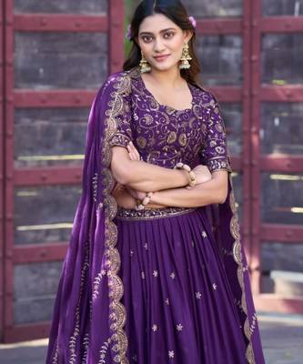 purple georgette embroidered lehenga set 3