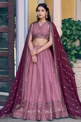 onion pink georgette embroidered lehenga set