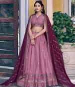 onion pink georgette embroidered lehenga set