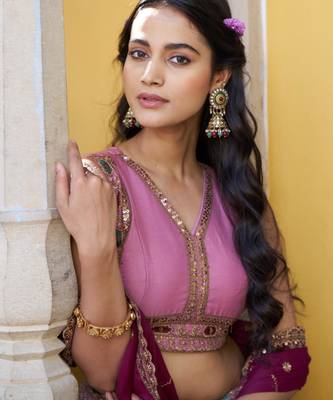 onion pink georgette embroidered lehenga set 3