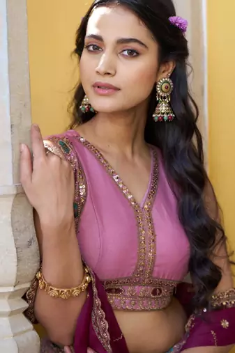 onion pink georgette embroidered lehenga set