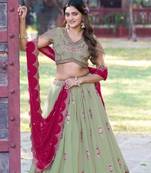 olive georgette embroidered lehenga set