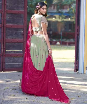 olive georgette embroidered lehenga set 2