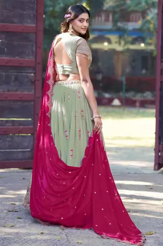 olive georgette embroidered lehenga set