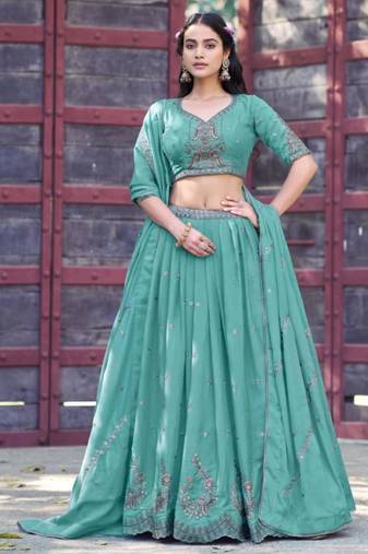 sea green georgette embroidered lehenga set
