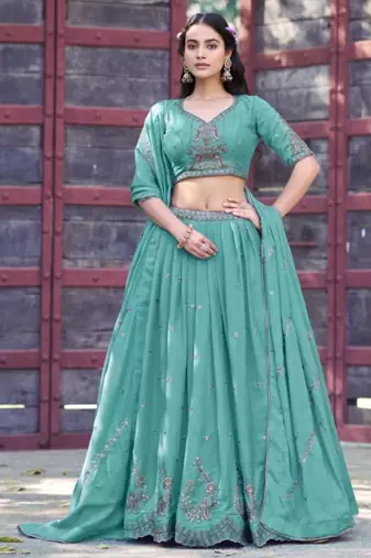 sea green georgette embroidered lehenga set