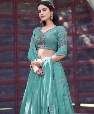 sea green georgette embroidered lehenga set 3