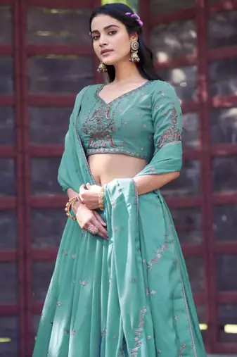 sea green georgette embroidered lehenga set