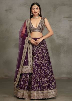 purple georgette embroidered lehenga set 1