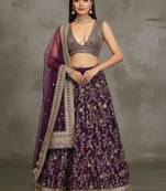 purple georgette embroidered lehenga set