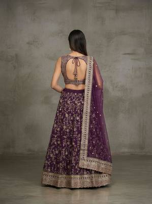 purple georgette embroidered lehenga set 2