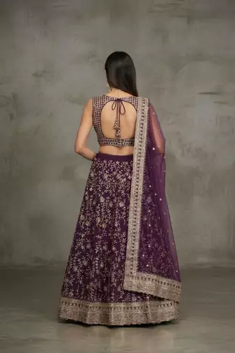 purple georgette embroidered lehenga set