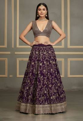 purple georgette embroidered lehenga set 3