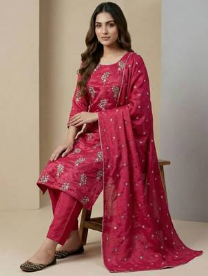 Pink designer heavy chinon sequins embroidered work readymade suit 3